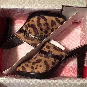 Coach Karsen Calf Hair Cheetah Print Mules 7.5